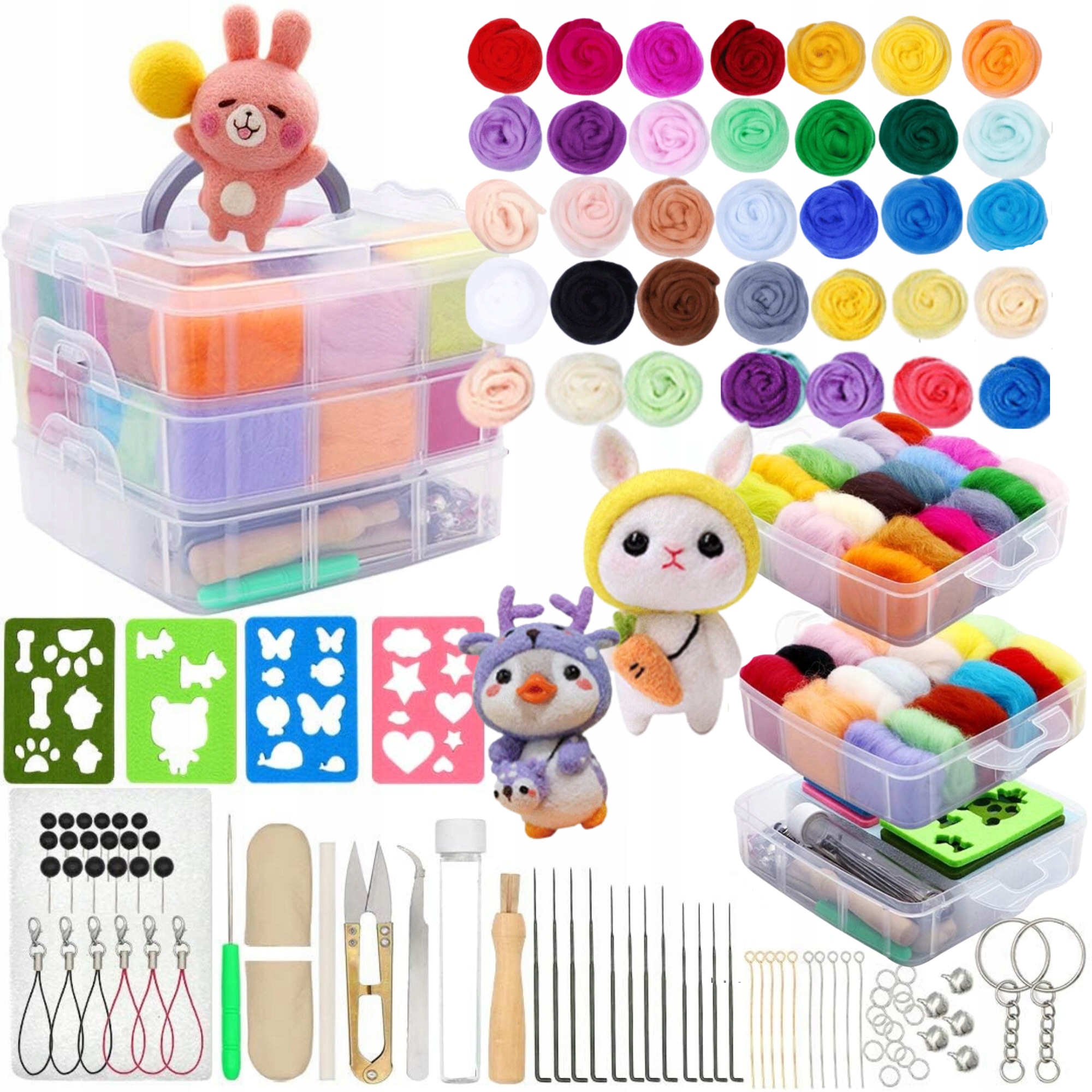 Sada Na Plstění Česací Vlna Jehly 73 Dílků 36 Barev