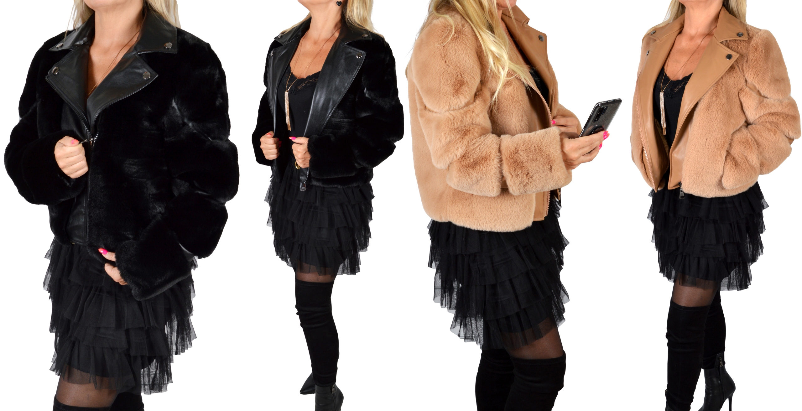 RAMONESKA DAMSKA,KURTKA SKÓRZANA FUTERKO OCIEPLANA Rękaw długi rękaw