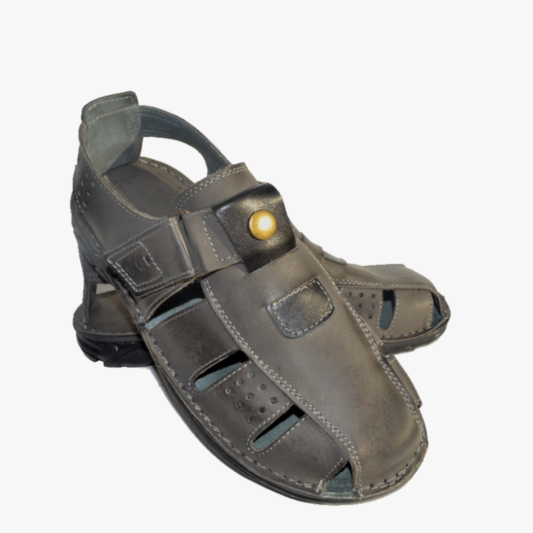 035 Pánské kožené sandály Maximus na suchý zip Pohodlné Polské šedé 44