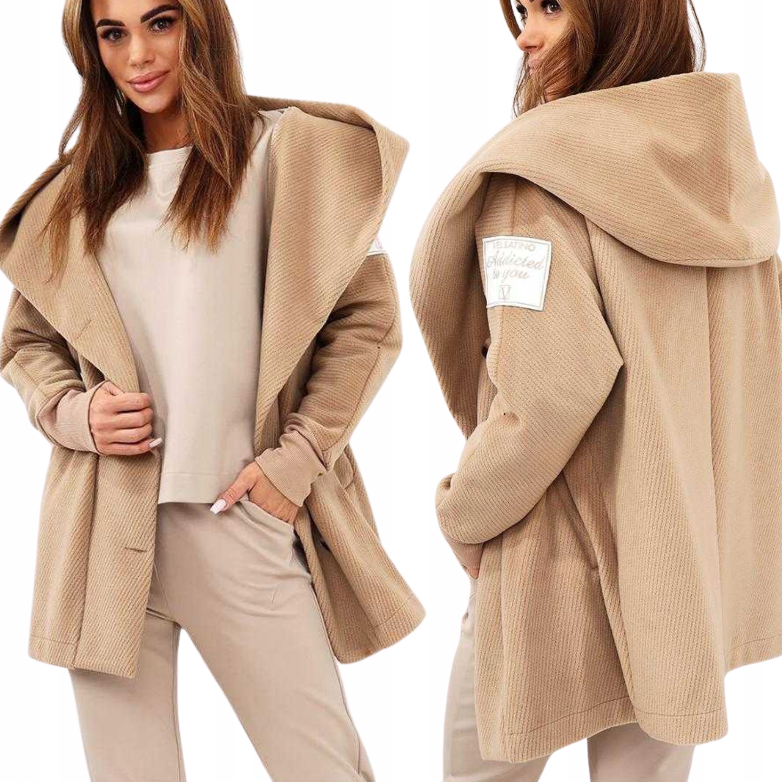 Kurtka Damska Bluza Parka Płaszcz Kaptur Prążek Luźna Oversiz Wełna Pl 2859