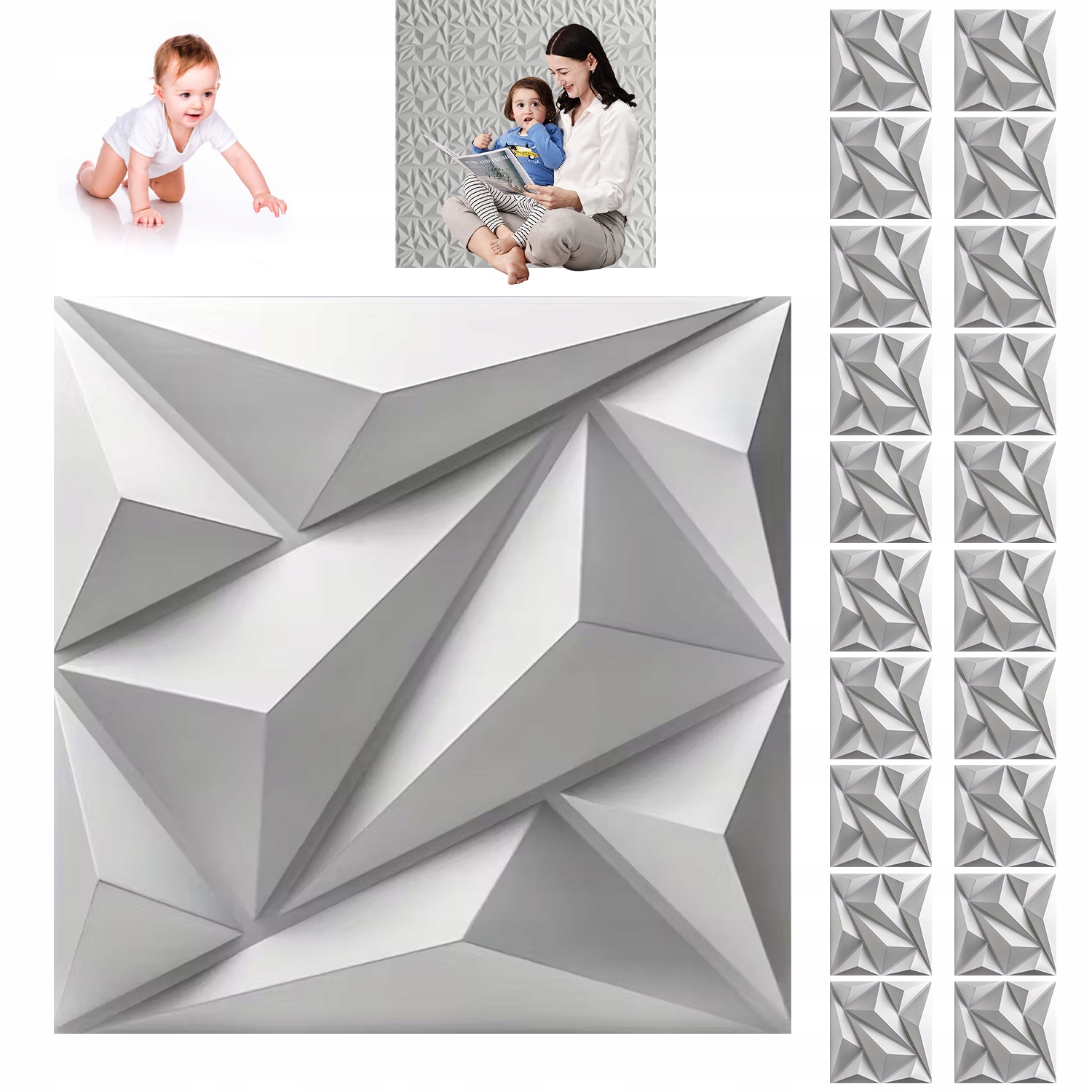 20 x Bílý Nástěnný Kaseton Nástěnné Panely Stropní Kazety 3D Diamant 30 cm