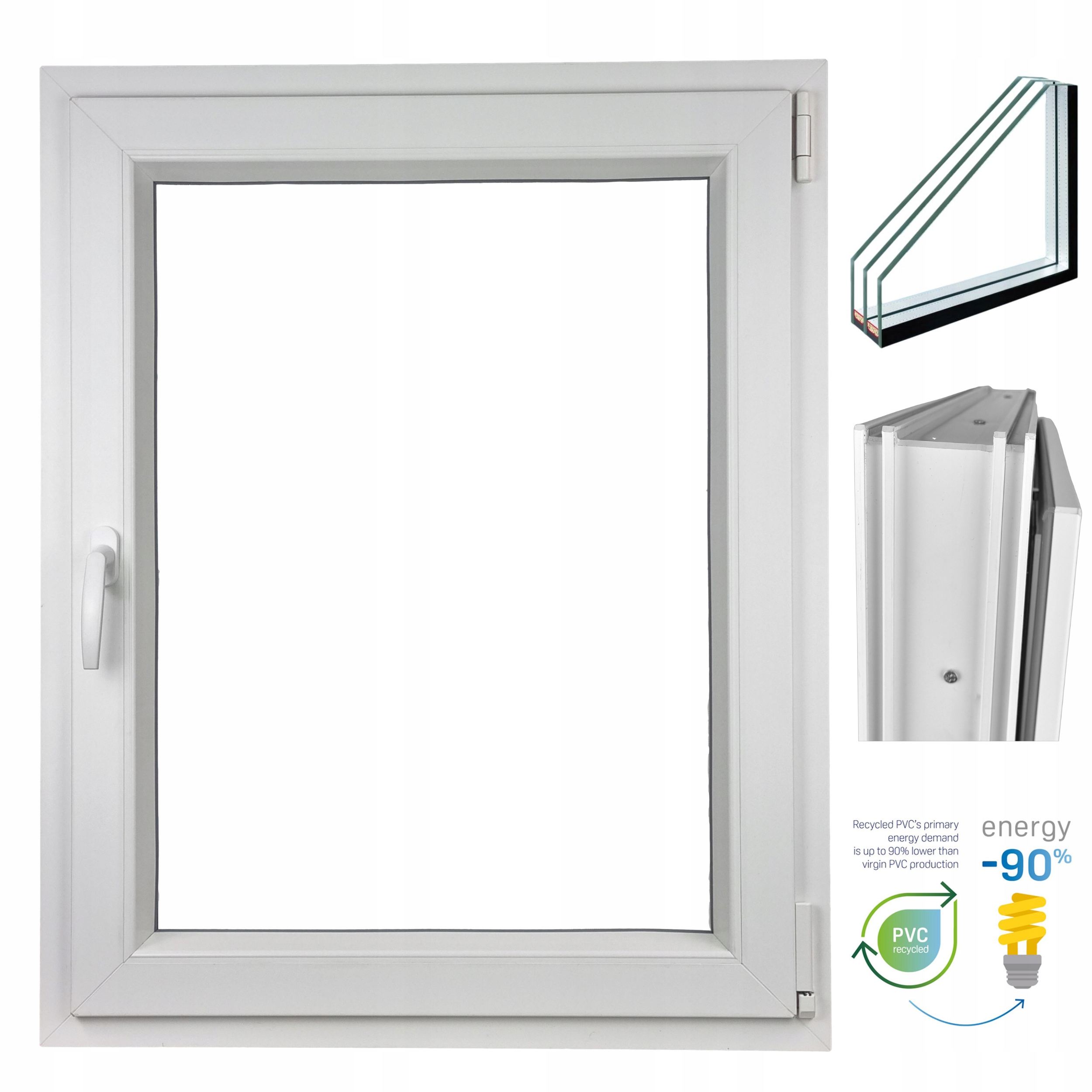 Okno Pcv 500 X 600 Ru/p Białe Trzy Szyby