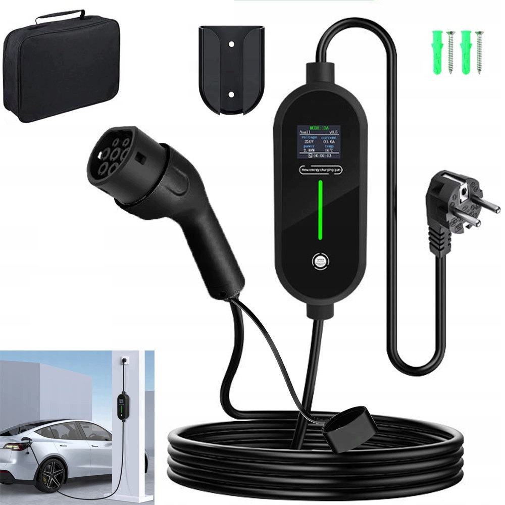 typ 2 mobilní nabíječka Ev 3.5 Kw LCD 16A 1-fázová 5 m s taškou Bonus