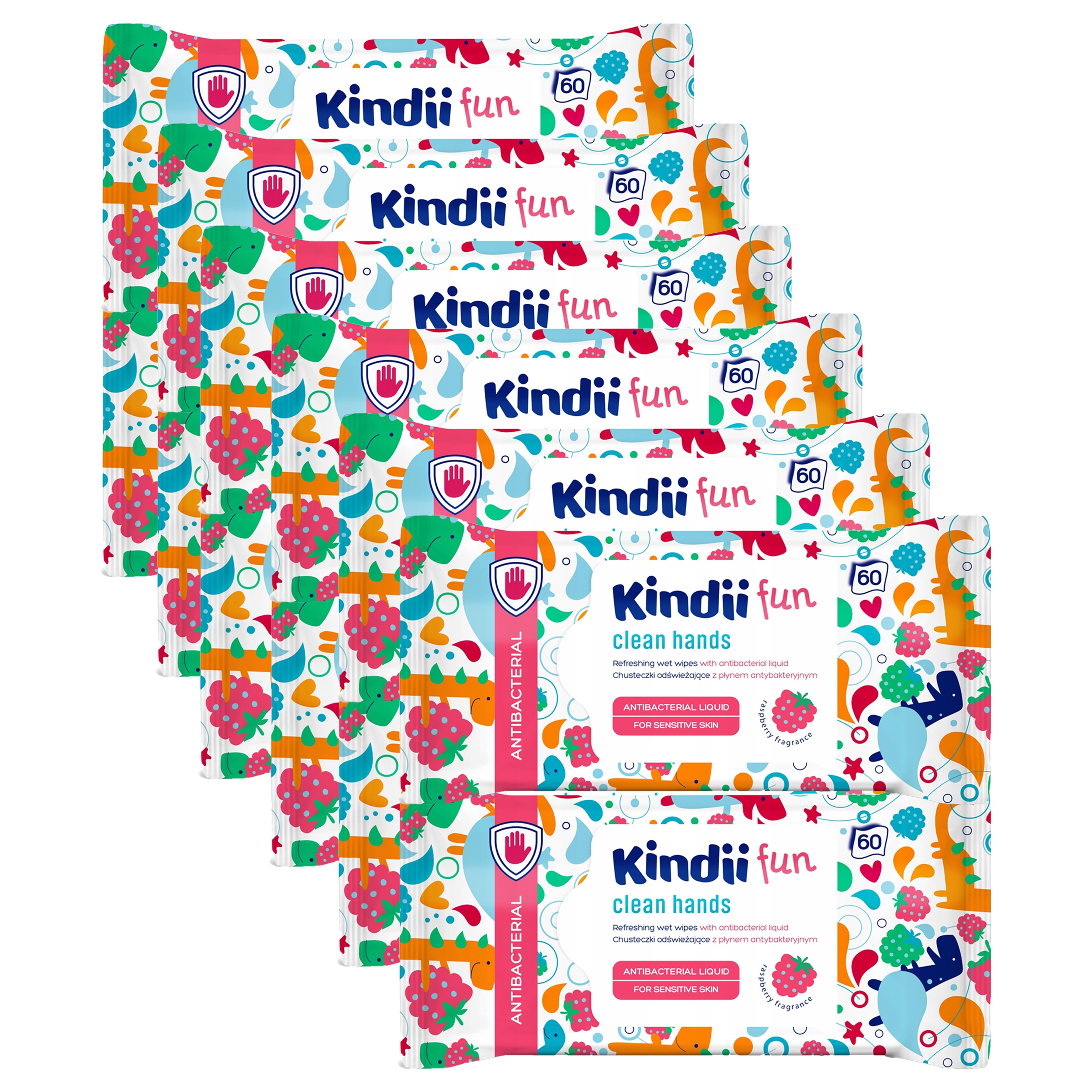 12 x Kindii Fun Chusteczki Odświeżające Antybakteryjne 60 sztuk