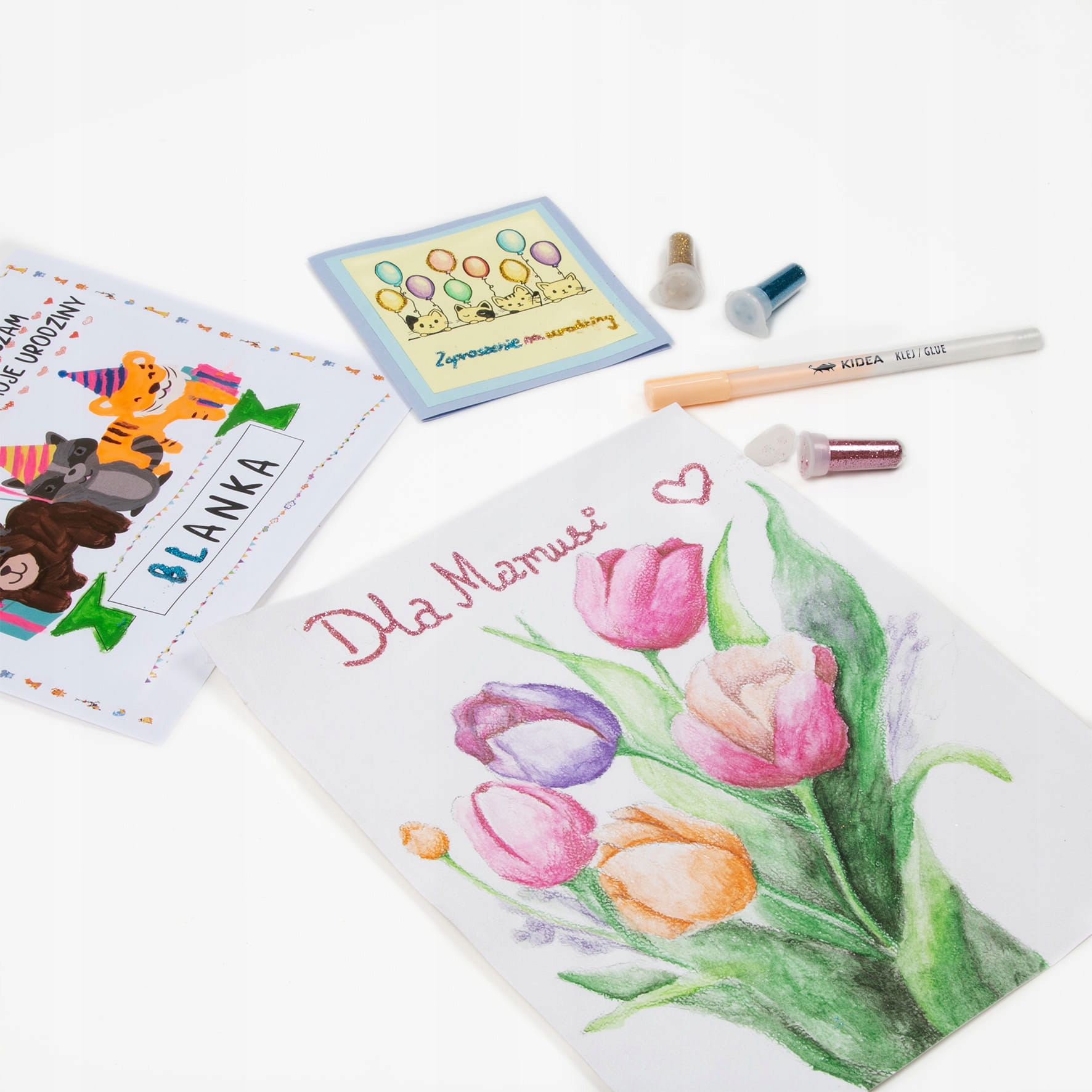 zestaw klej w długopisie super precyzyjny cienkopis + 5 brokatów do ozdób Marka Kidea