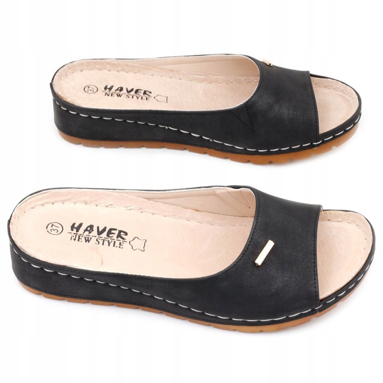 

Klapki Damskie Buty Lekkie ekoskóra czarne