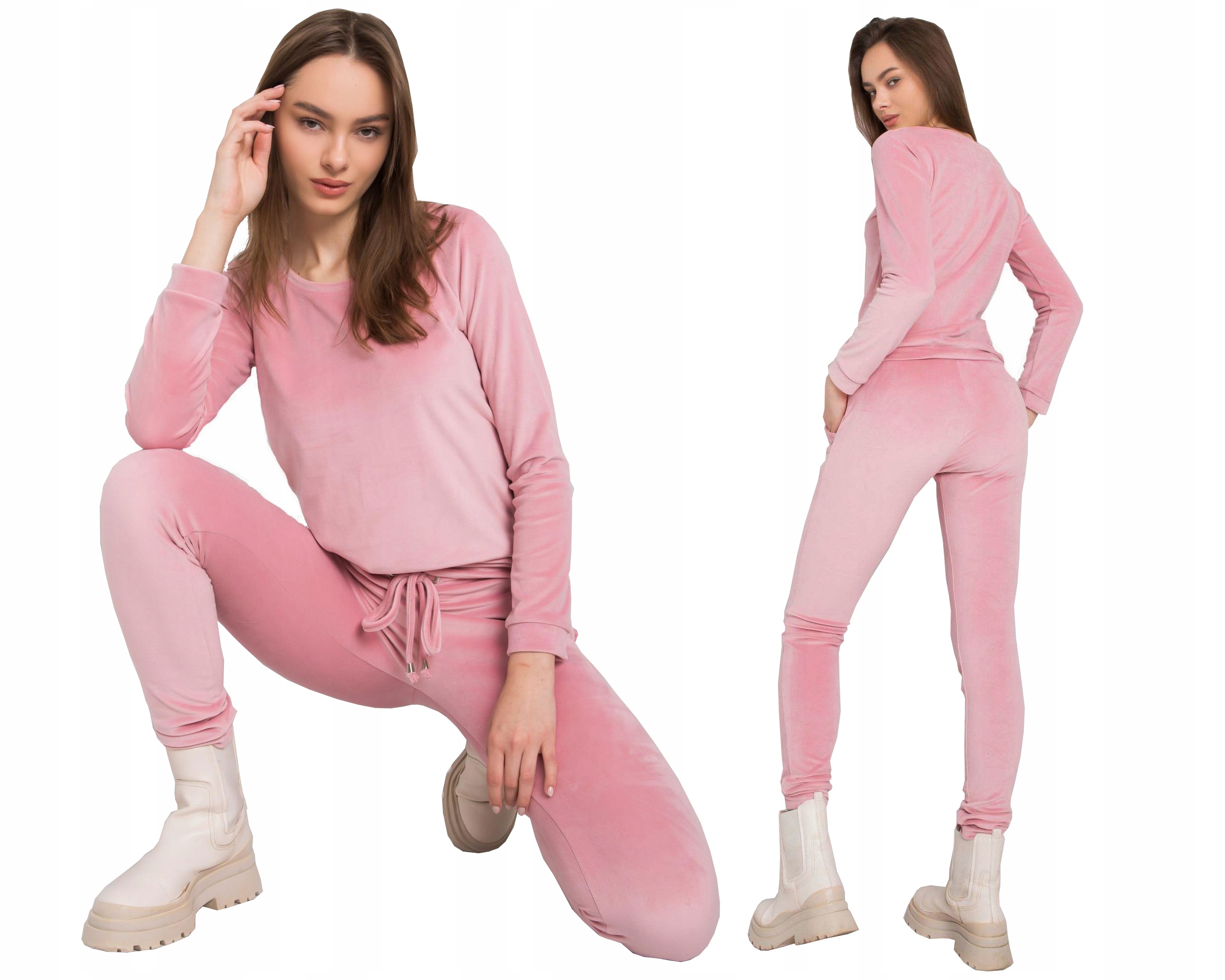 

Komplet Damski dres 2cz Welur dresy F608 j.róż S