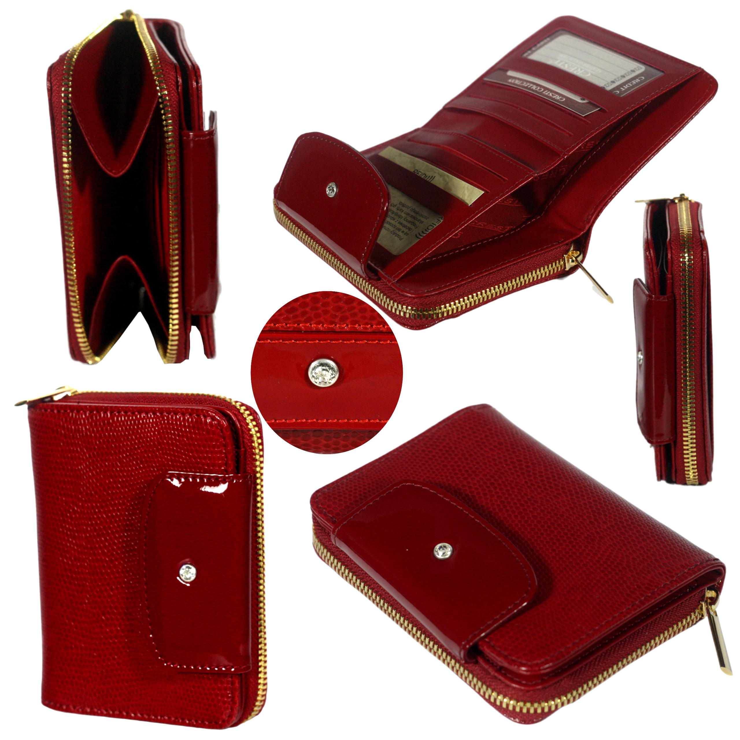 Dámská peněženka červená velká kůže krystaly Swarovski polská výroba