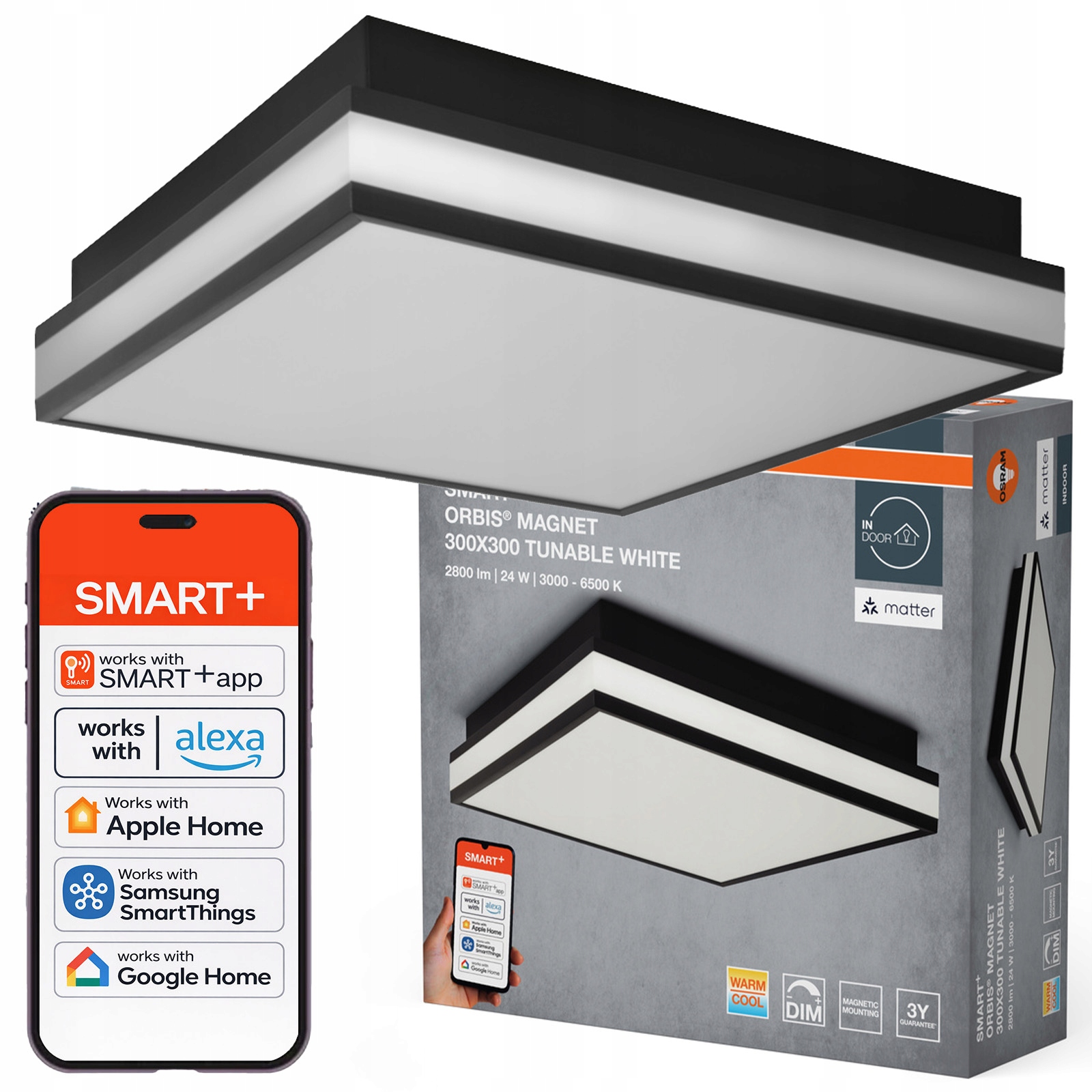 Led panel 24W 1400lm Cct čierny Smart+ WiFi Matter Magnet Osram