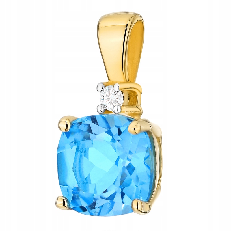 Złota Zawieszka Kwadratowy Wisiorek pr. 585 Topaz 1,10ct i Brylant 14k