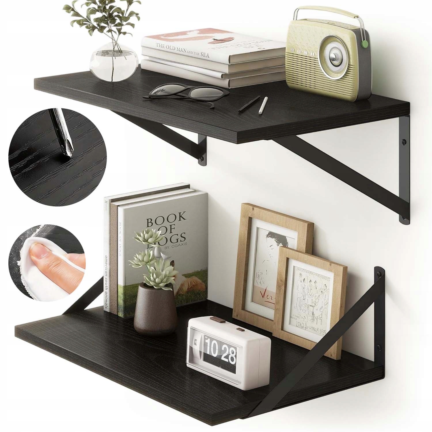 Závěsná Nástěnná Police Industriální Loft Dub Craft Černá Dýha 2 Ks 40 CM