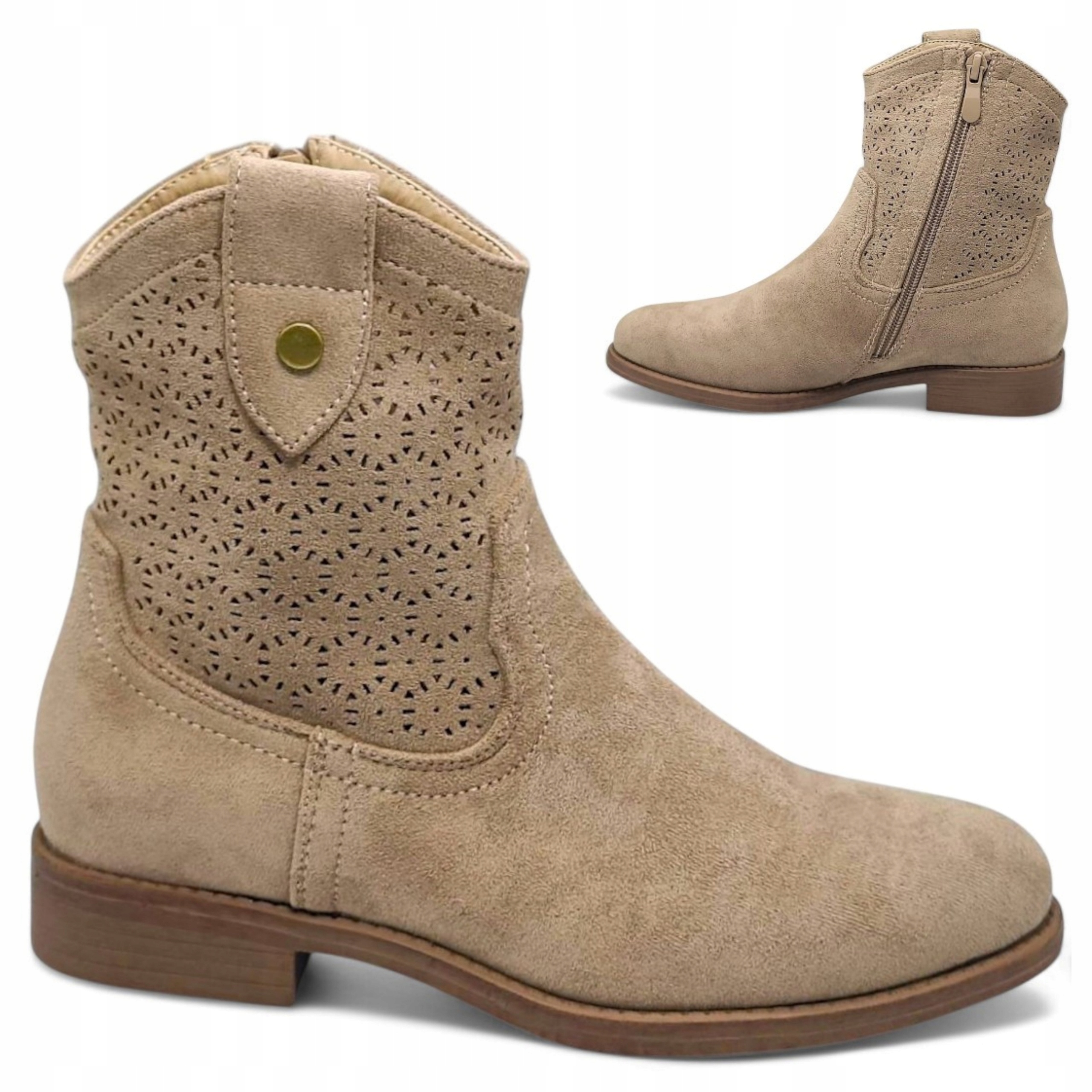 Kovbojské Boty Dámské ploché 39 Barski Jarní Kotníkové Boty Semišové nad kotník Béžové