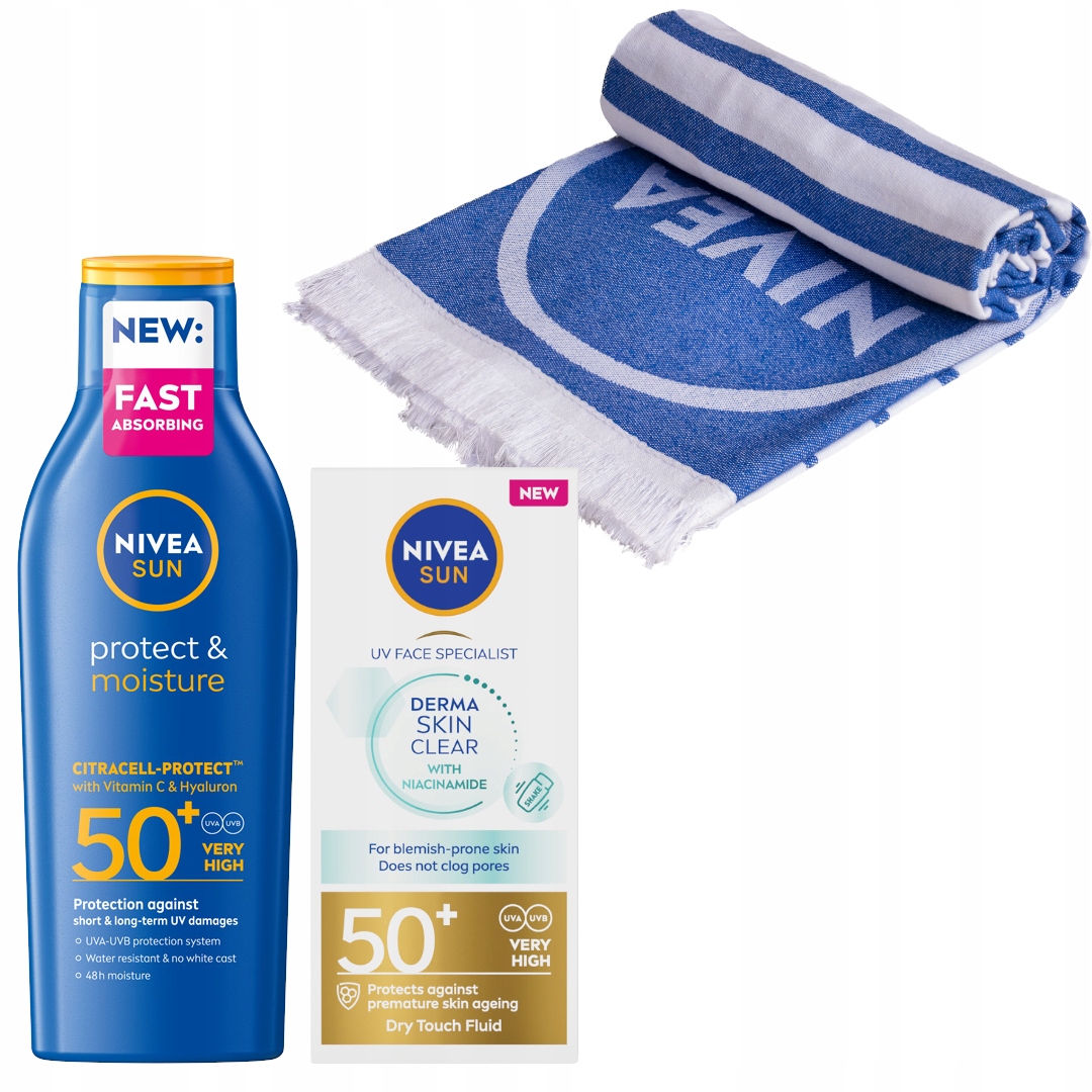 Nivea Sun Fluid do twarzy SPF50 Balsam przeciwsłoneczny Ręcznik