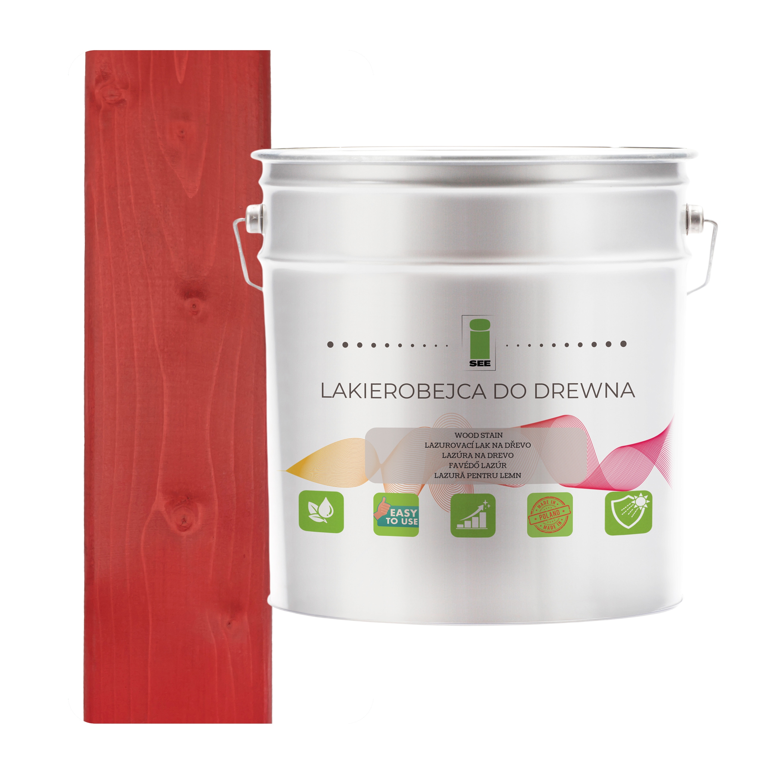 Lak na dřevo červený hydrofobní bez zápachu, polomatný, 3v1 2,5L D160