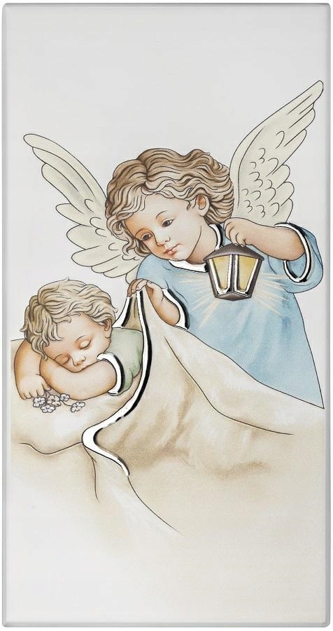 Obrazek Anděl Anděl strážný 6 x 12 cm Malovaný na dřevě Gravírování