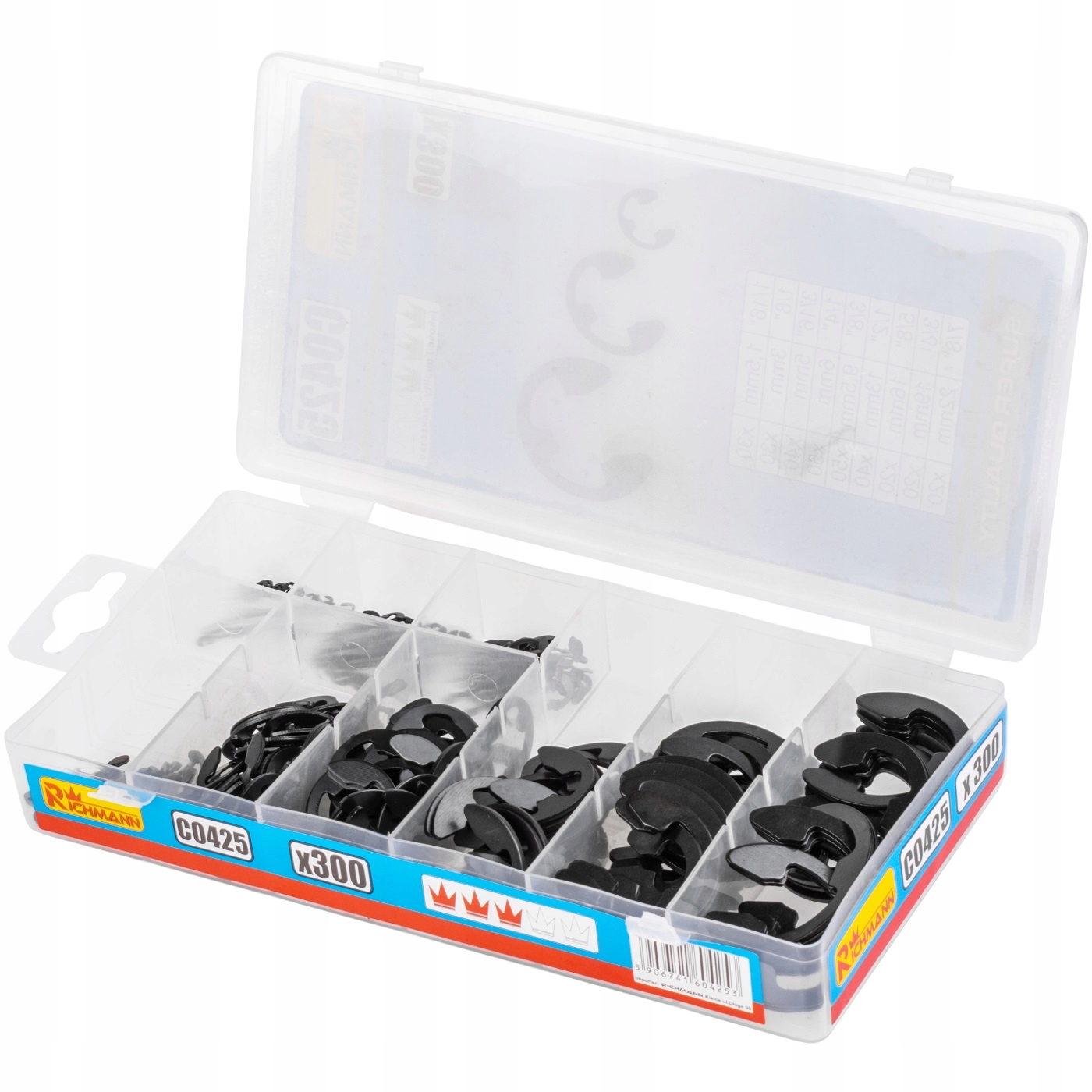 Pierścienie osadcze typu E zestaw 300 szt