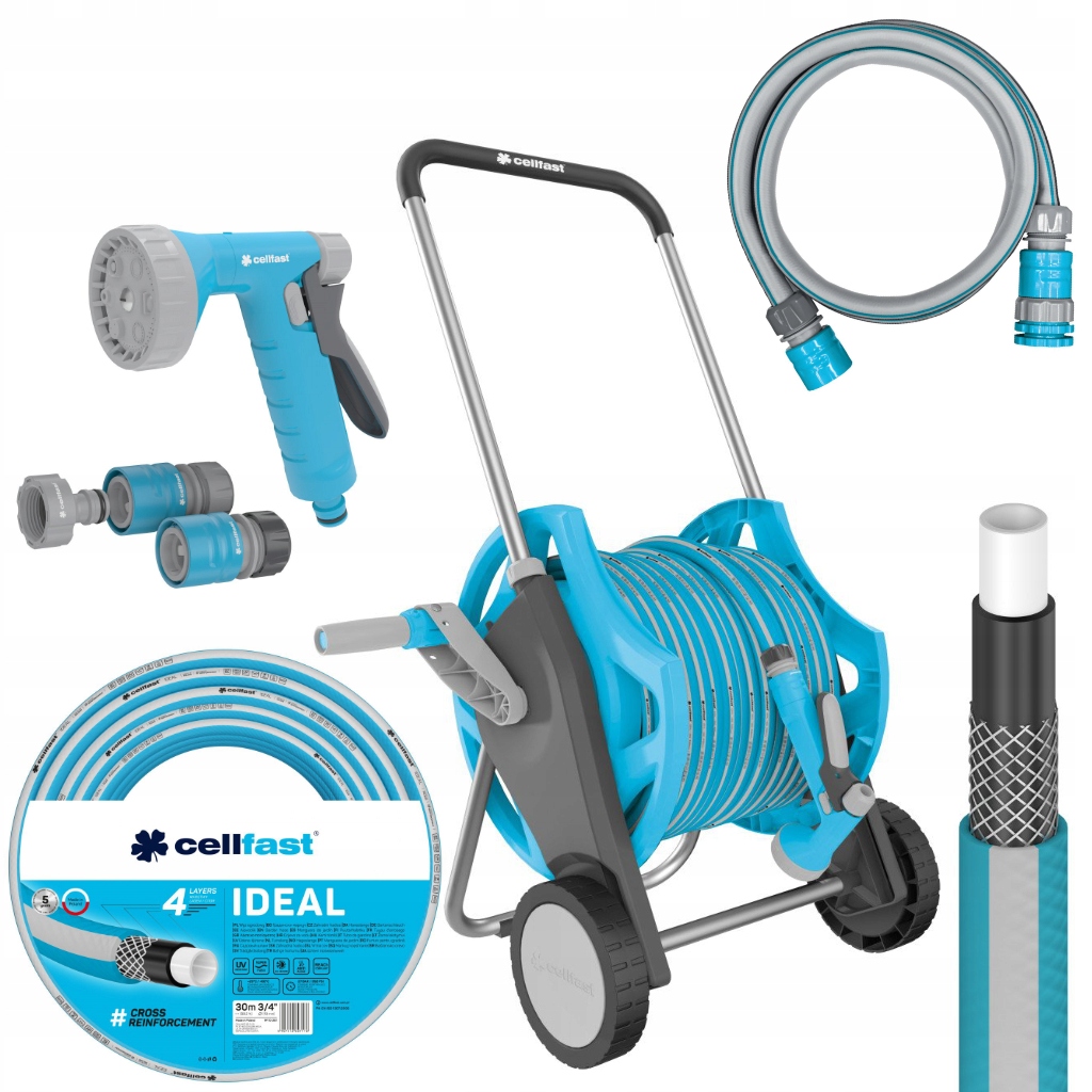 CELLFAST WĄŻ OGRODOWY NA WÓZKU BĘBEN ZWIJACZ ZESTAW ZRASZACZ MOCNY 3/4" 30M EAN (GTIN) 5901828853920
