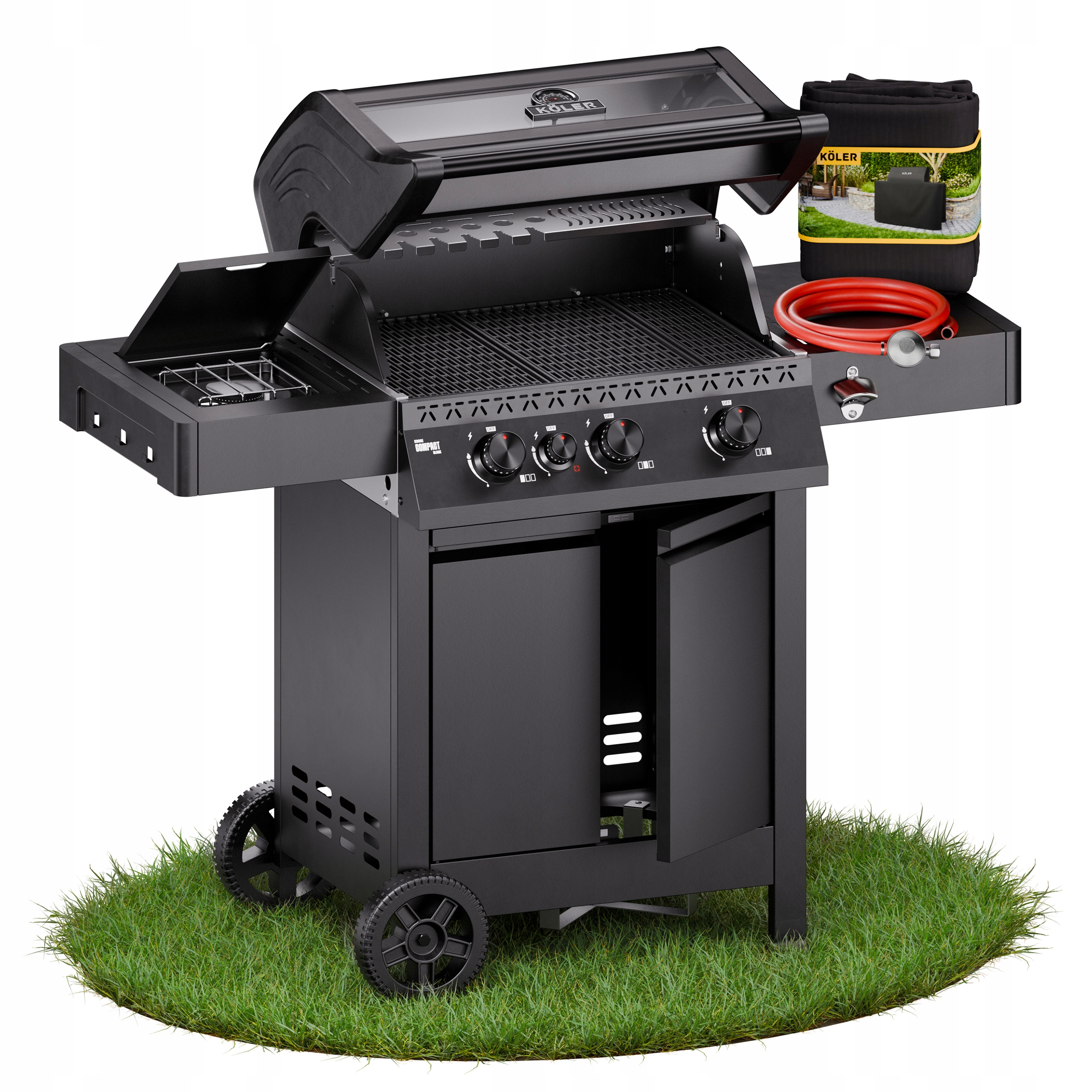 Grill Gazowy Krone Compact 15,5kW 3+1 Nierdzewny Żeliwny Szyba Pokrowiec