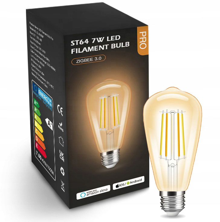 Inteligentna Żarówka 7W Cct Amber ST64 seria Gl ZigBee do Hue Tuya Smart