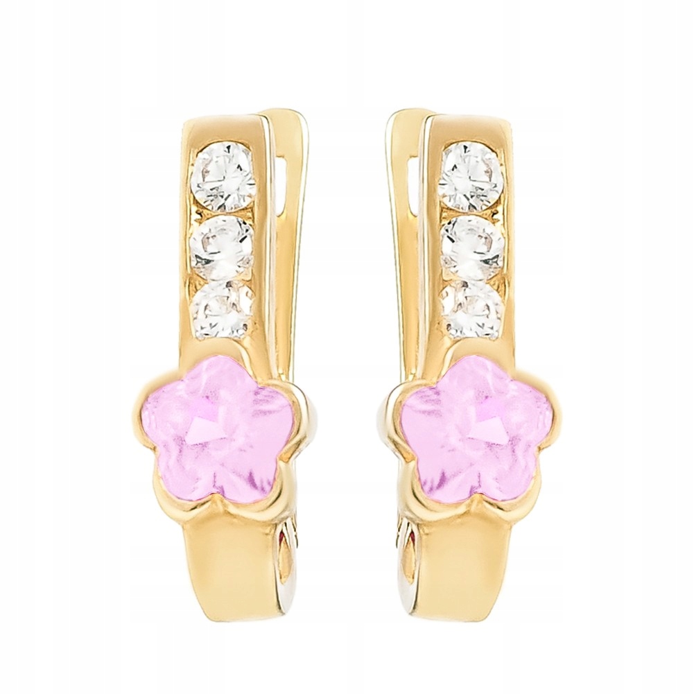 Zlaté náušnice s čárkami a zirkony květy