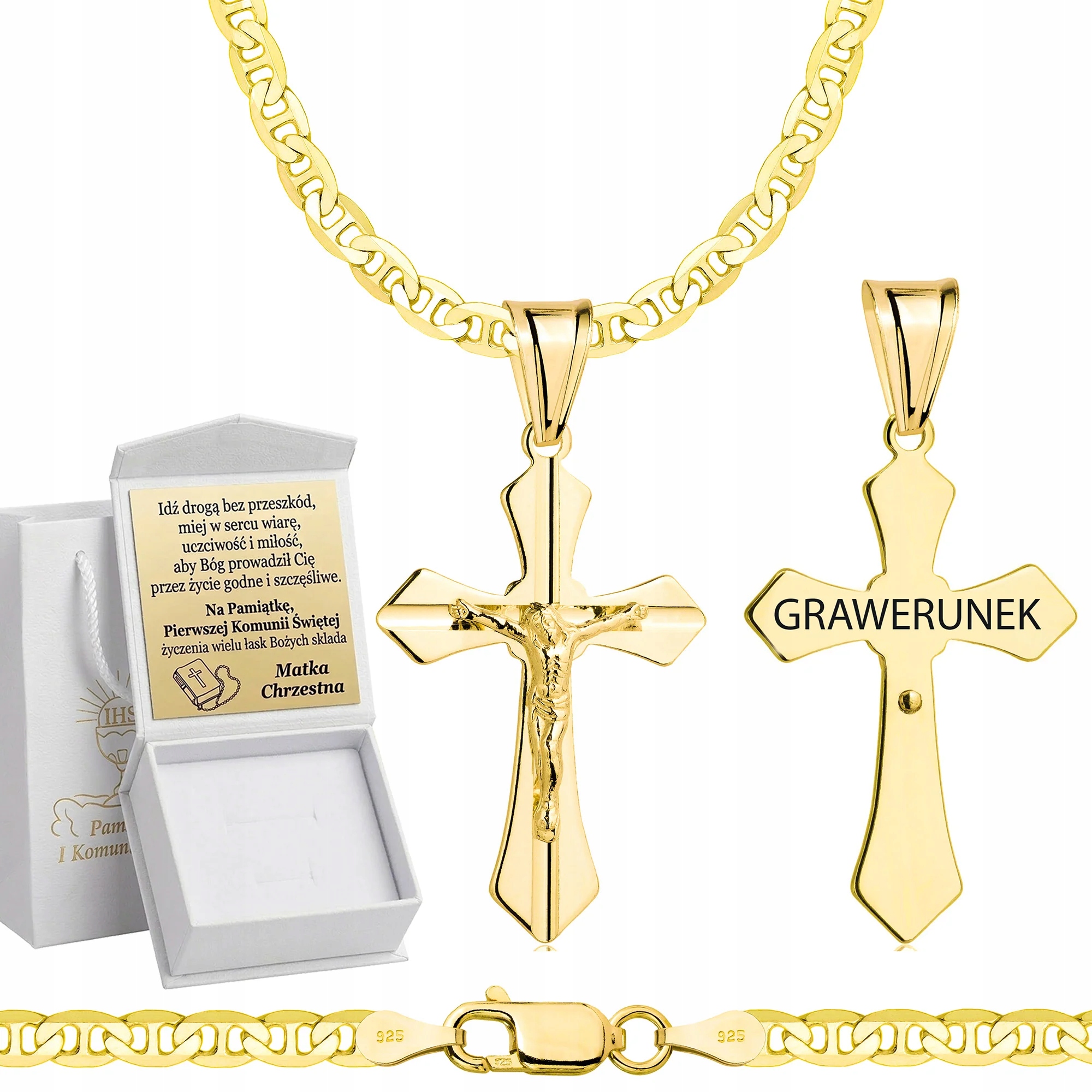 Zlatý Řetízek Na Přijímání S Křížkem Vazba Gucci Gravírování Pozlacený 55 cm