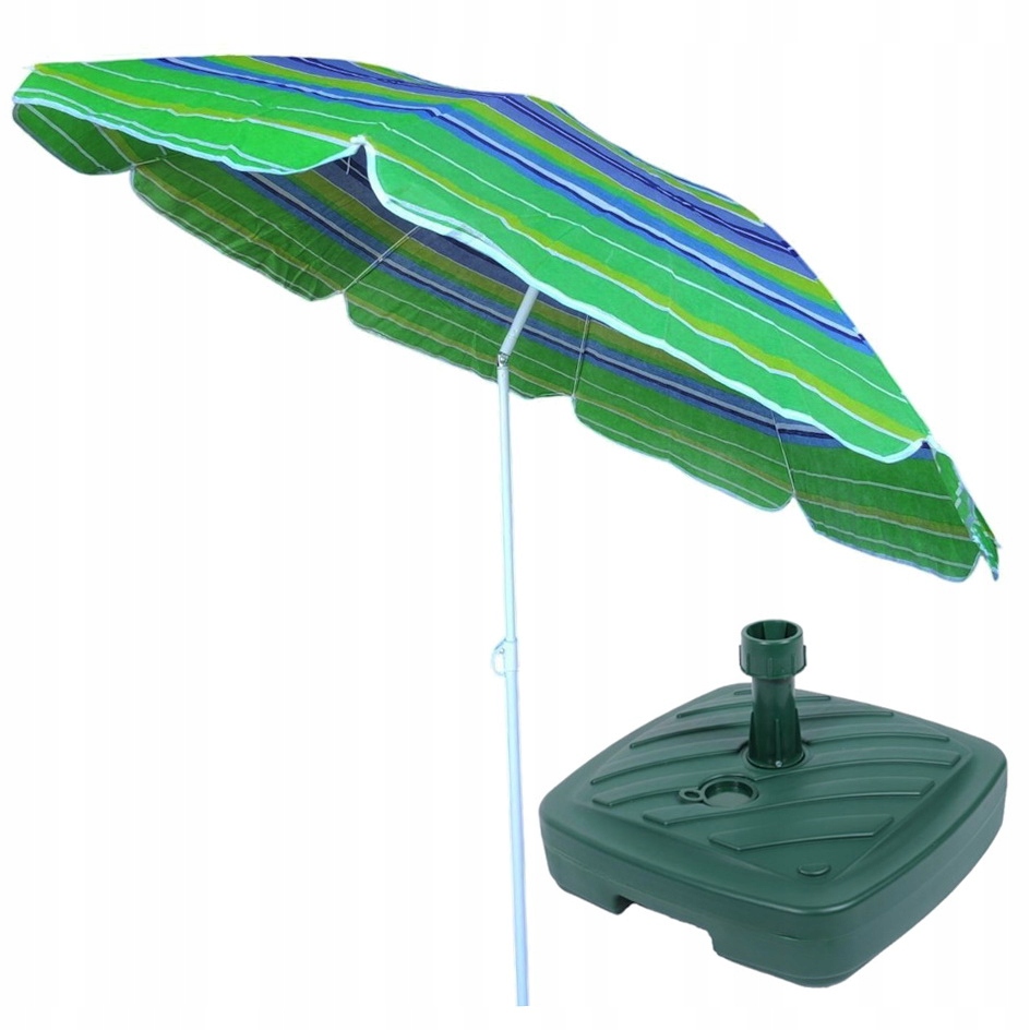 Zielony Duży Parasol Ogrodowy 180 cm Zielona Podstawa Kwadratowa