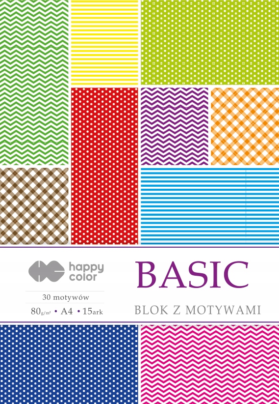 Blok Happy Color A4 80g 15 ark z motywami Basic