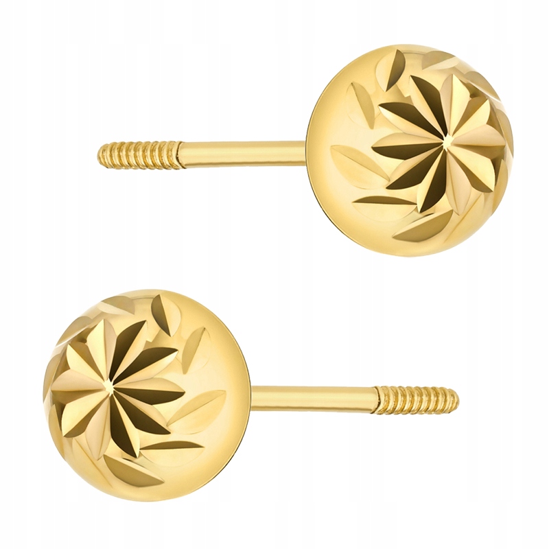 Złote Kolczyki Damskie pr. 585 Diamentowane Kulki 5mm Zakręcany Sztyft 14k