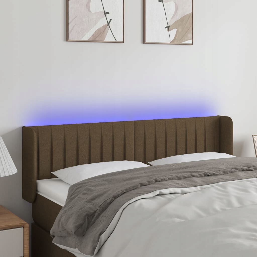 Opěrka hlavy k posteli s Led, tmavě hnědá, 147x16x78/88 cm, látka Lu