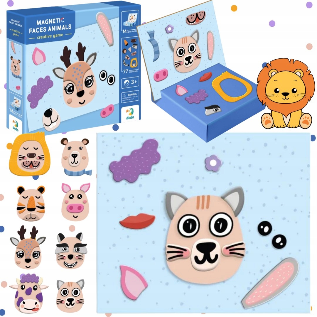 GRA MAGNETYCZNA EDUKACYJNA "ZWIERZĘCE TWARZE" KOLOROWY ZESTAW 77