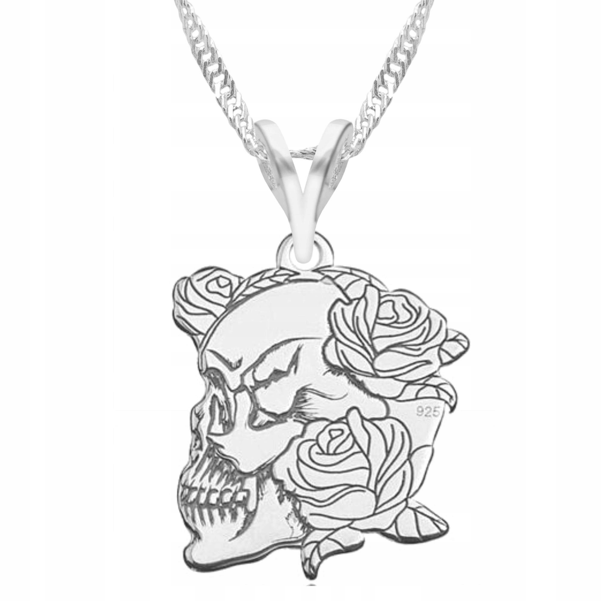 Stříbrný náhrdelník Lebka Růže Květina Růže Květinka Květina Stříbro 925