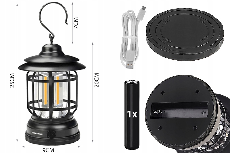 LAMPA AKUMULATOROWA BEZPRZEWODOWA ŁADOWANA USB-C UCHWYT +LATARKA LED COB Zasięg światła 10 m