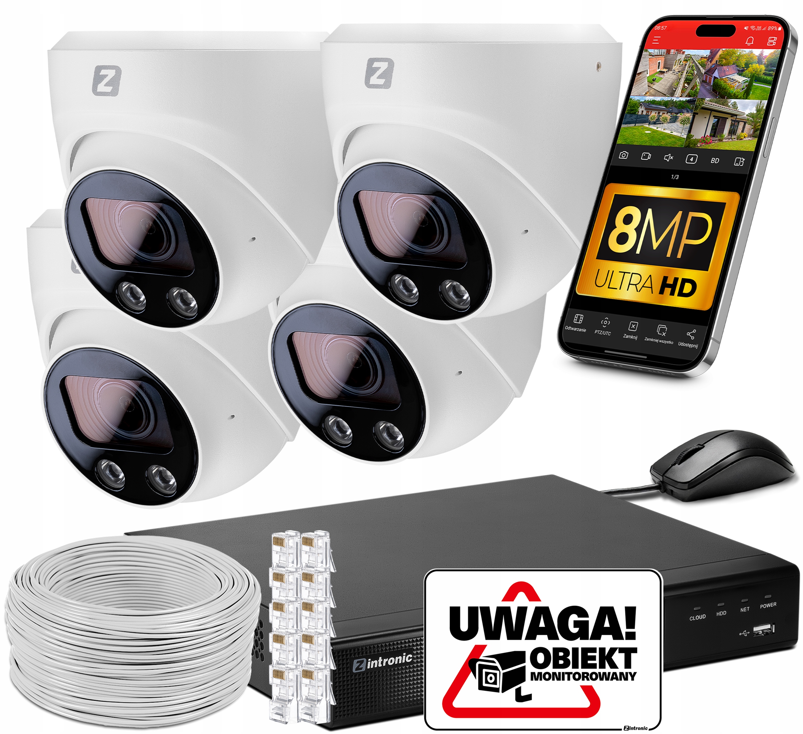 Sada 4 kamer pro Monitorování Ip Poe 8 MPx Ir zoom 30 m Ai Bez Disku