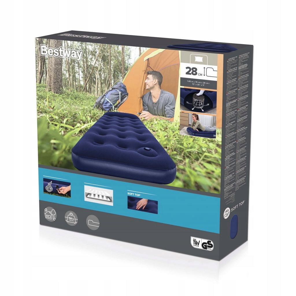 Materac Dmuchany 185x76x22 + Pompka Bestway 67223 Model 67223