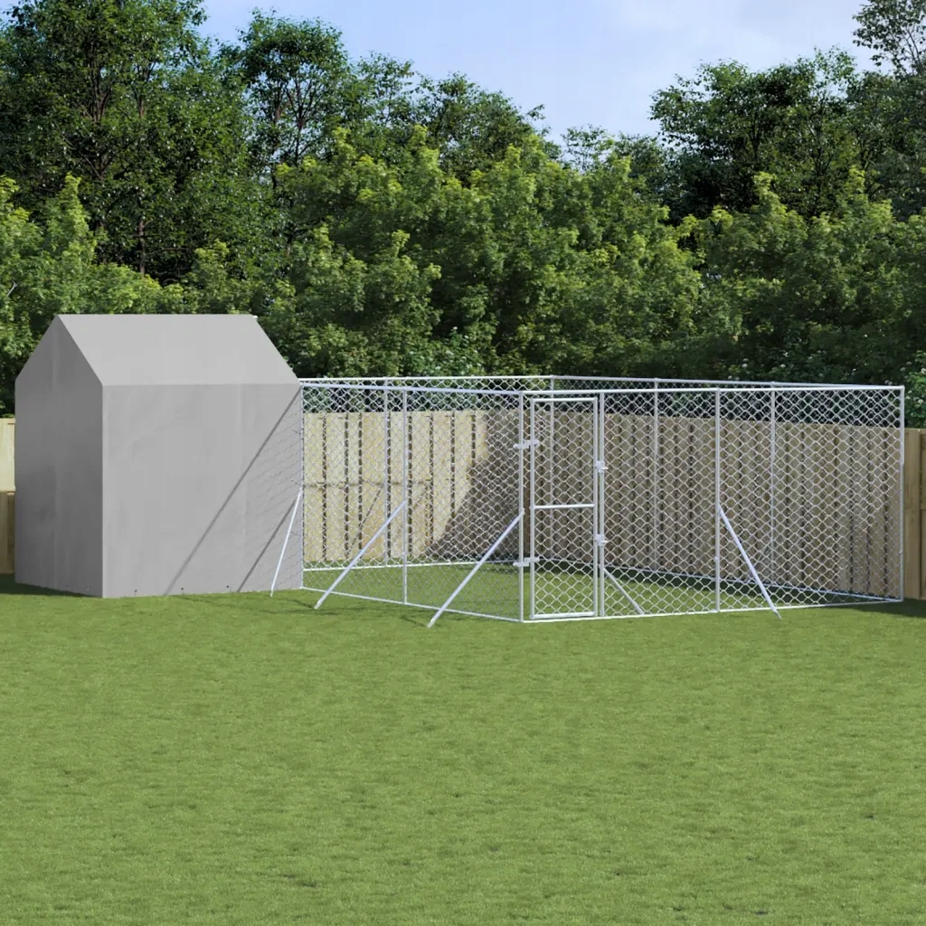 Venkovní psí kotec se střechou stříbrný 6 x 6 x 2,5 m ocel Stříbrná 3190479