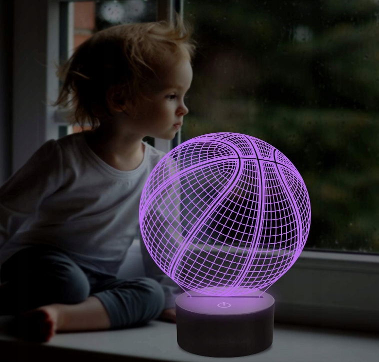 Lampka nocna 3D LED KOSZYKÓWKA USB + PILOT RGB Kolor dominujący wielokolorowy
