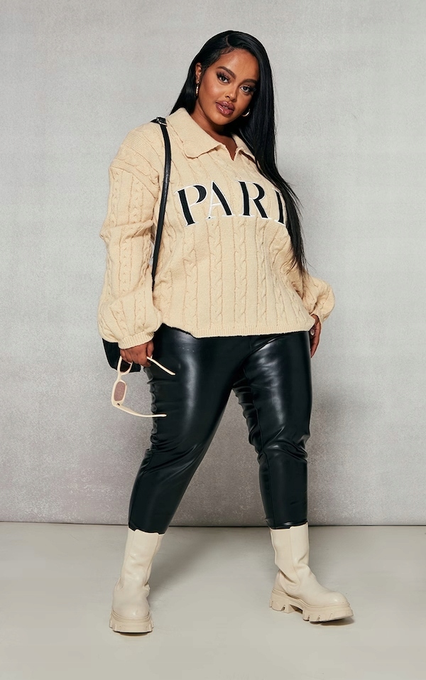 PRETTYLITTLETHING PLUS SWETER Z NAPISEM PARIS XXL