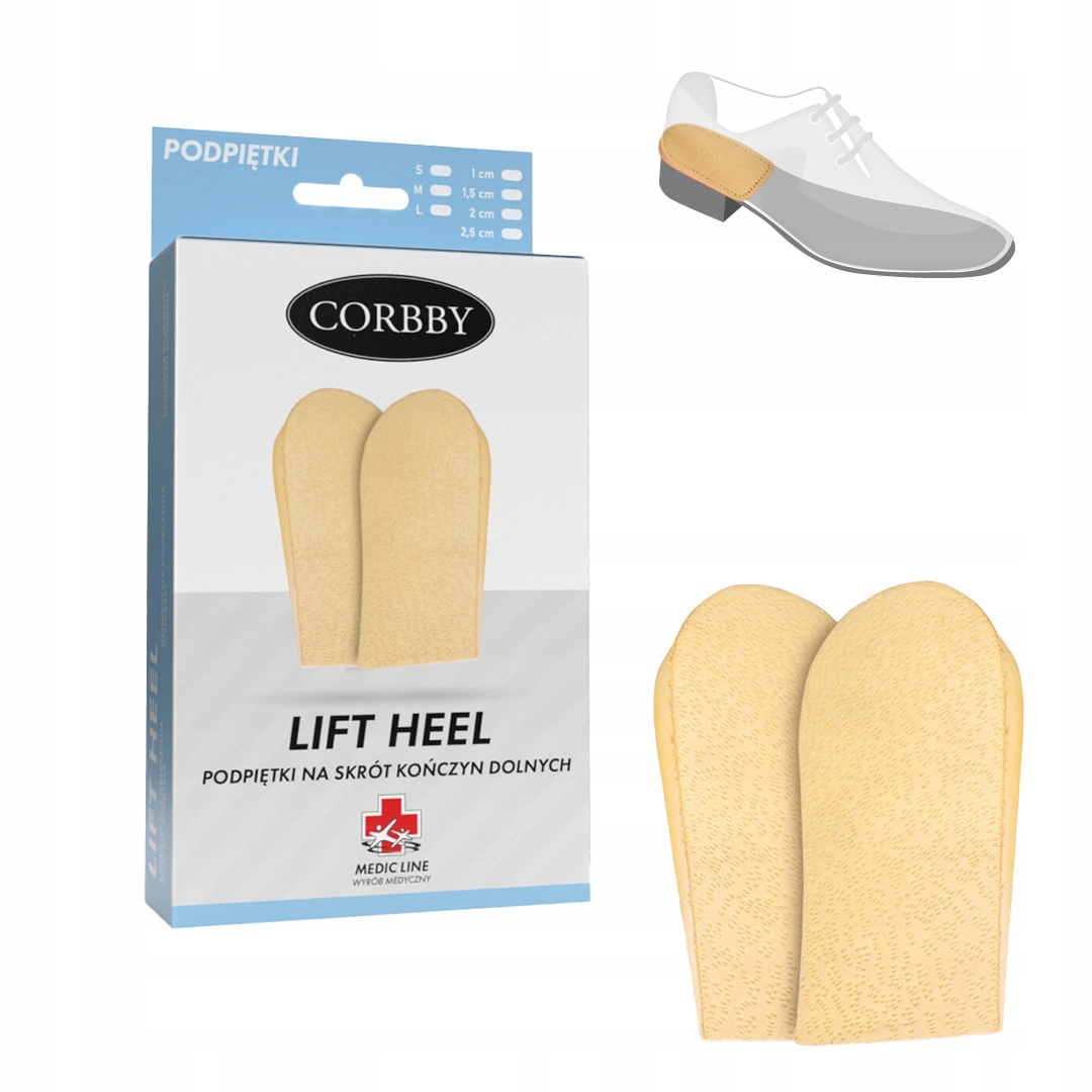 Podpiętki podwyższające na skrót kończyn Lift Heel 2,5 cm, rozm. M (39-42)