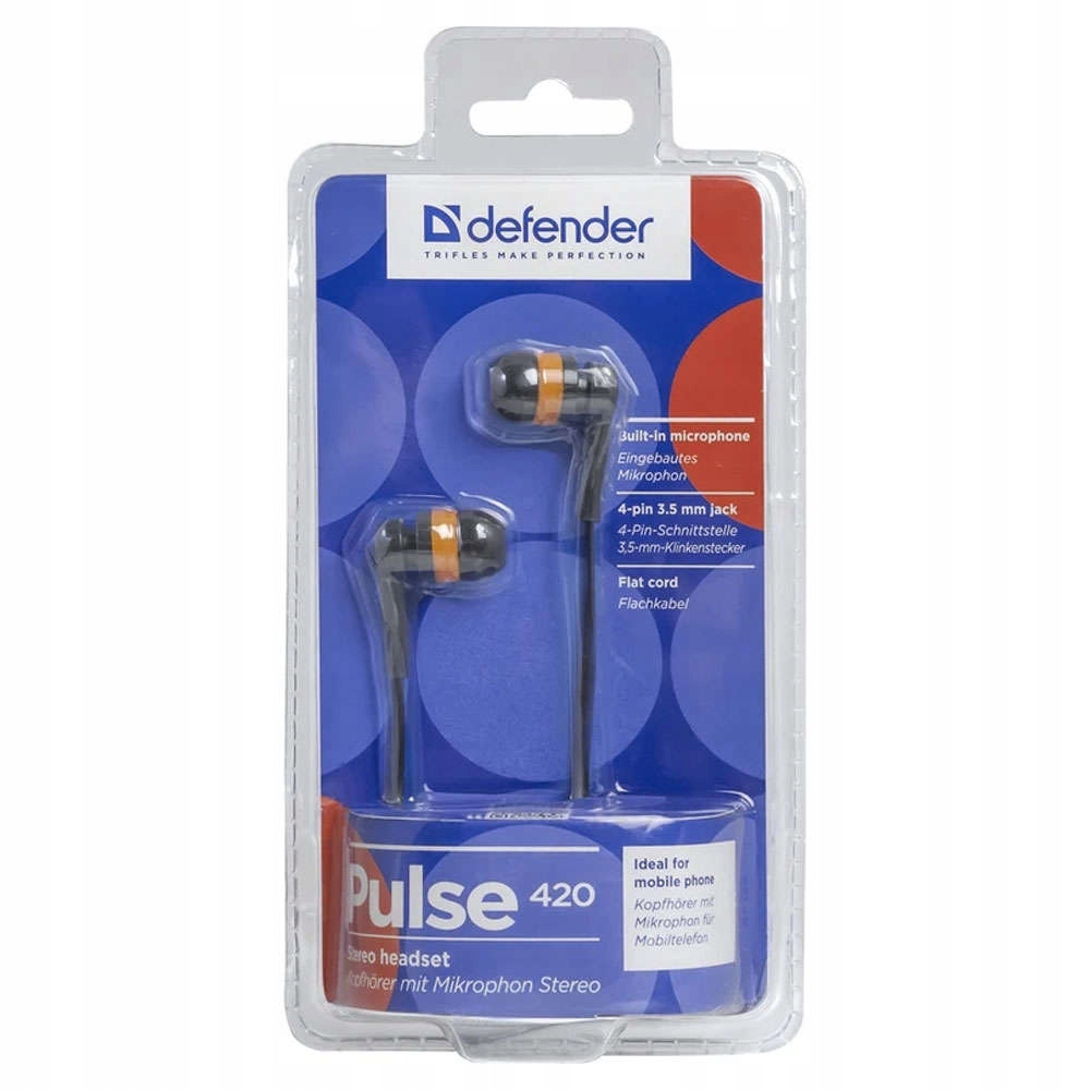 SŁUCHAWKI DEFENDER DOUSZNE z mikrofonem PULSE 420 CZARNO-POMARAŃCZOWE 4-PIN — 11