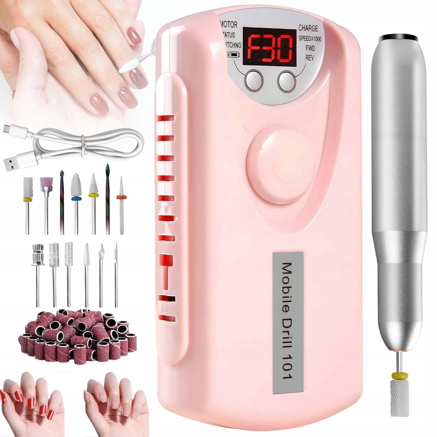Bruska Na Nehty Se Sadou Fréz 30,000RPM Usb 1200MAH