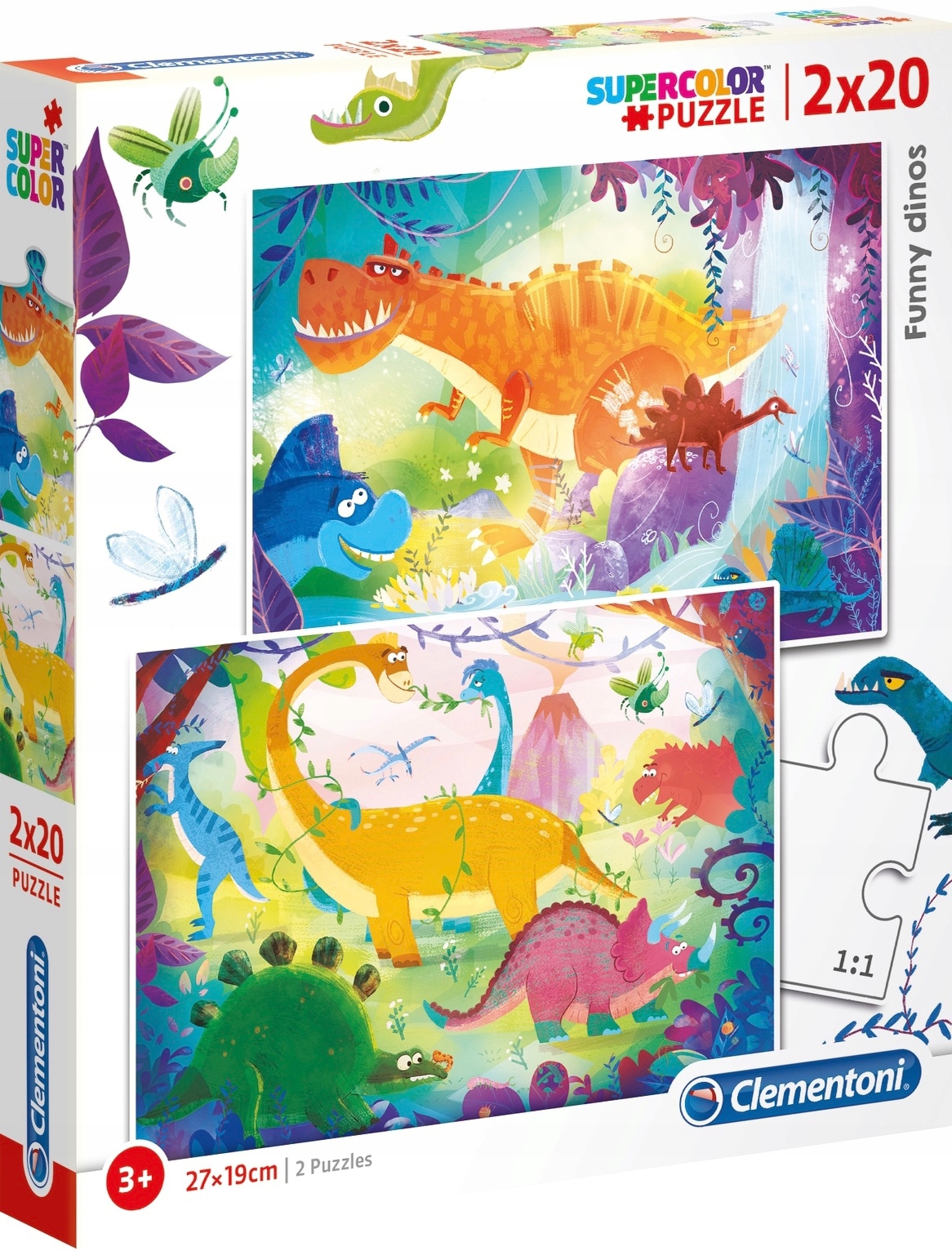 CLEMENTONI PUZZLE KOLOROWE DINOZAURY 2x 20 EL