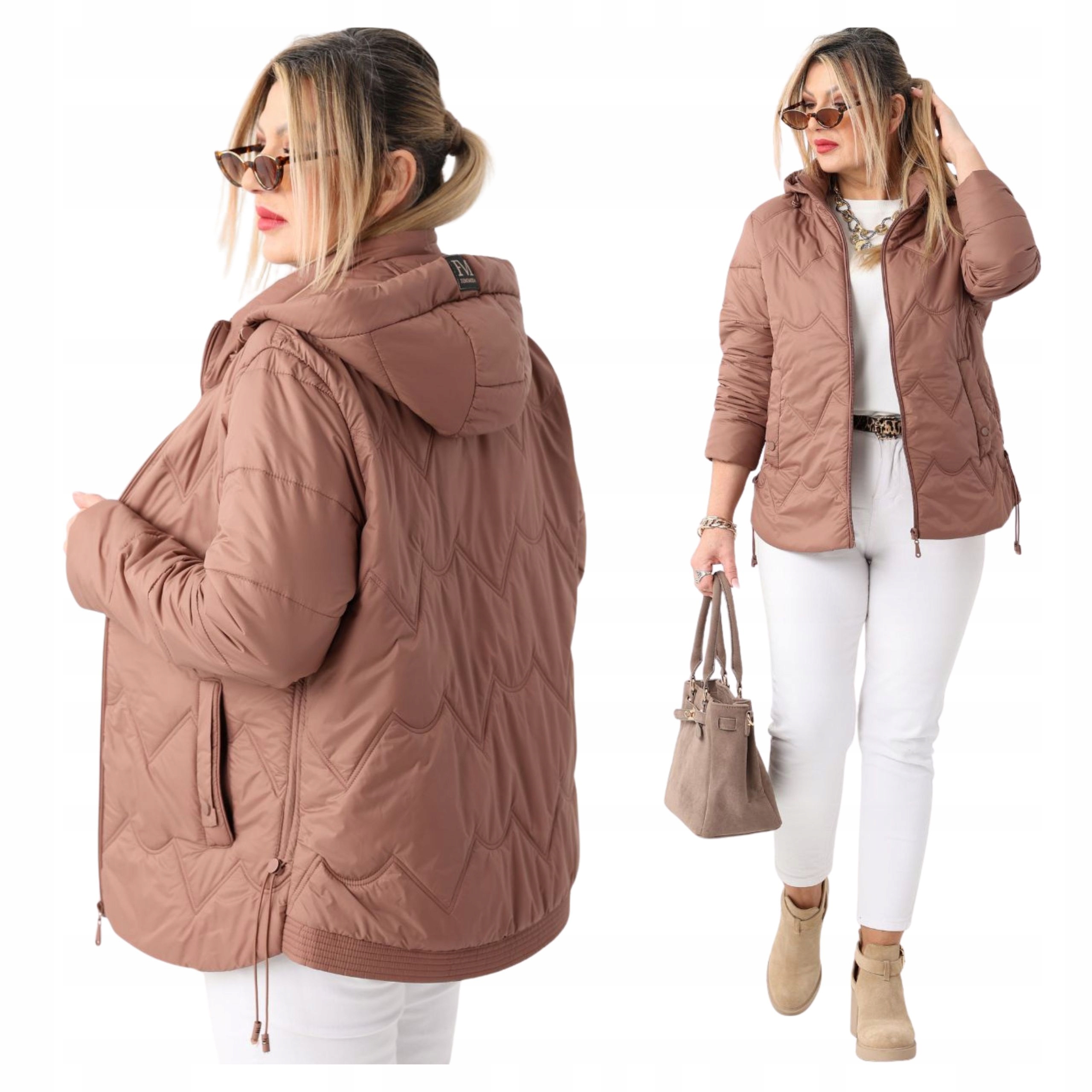 Kurtka Damska Pikowana Lekka Z Kapturem Przejściowa Duże Rozmiary