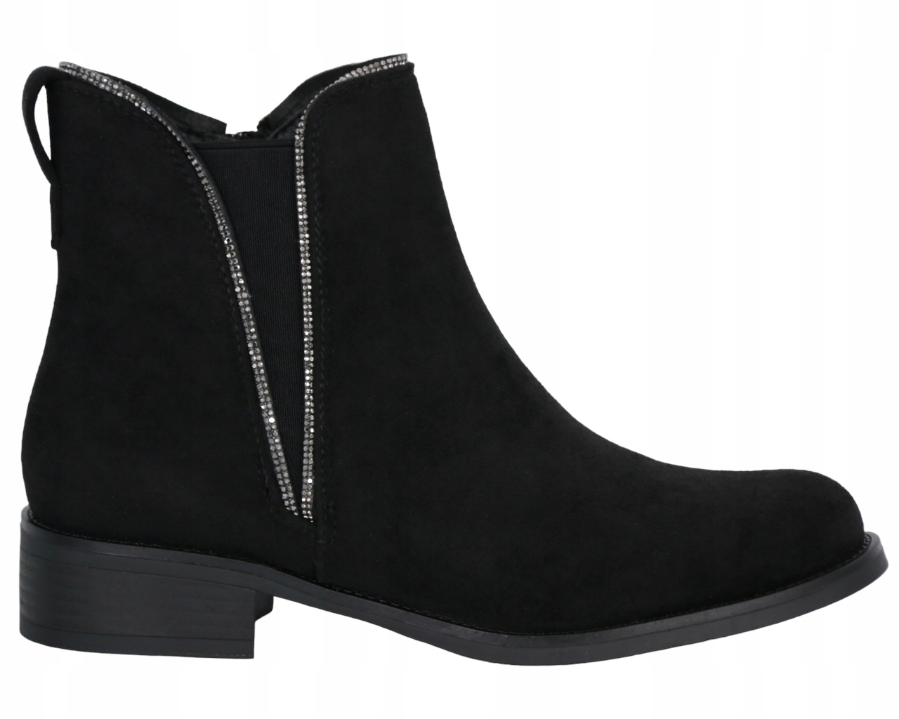 CZARNE ZAMSZOWE BOTKI NA OBCASIE JESIENNE WYGODNE BUTY DAMSKIE CYRKONIE 38