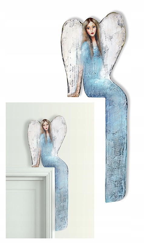 

Niebieski Anioł nad drzwi ręcznie malowany drewno