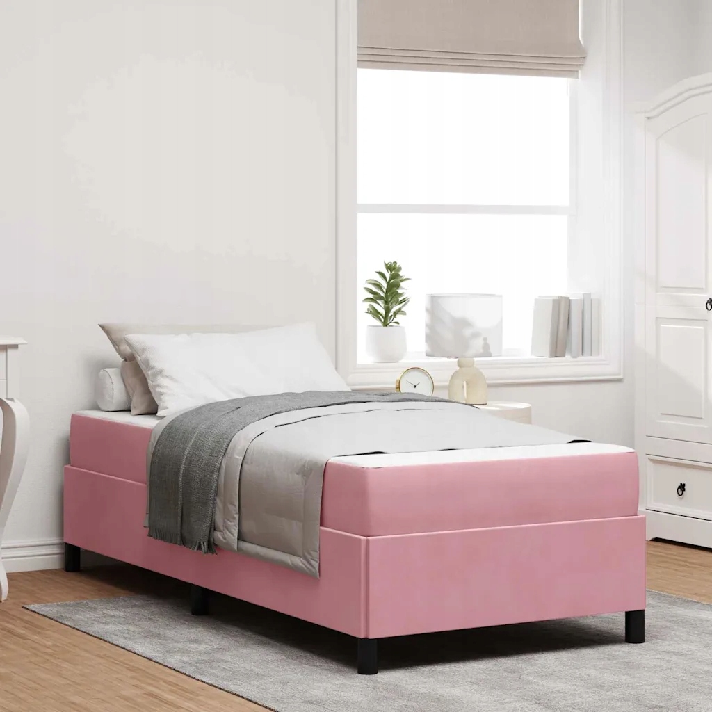 vidaXL Rám postele s matrací Růžová 90 x 200 cm textil