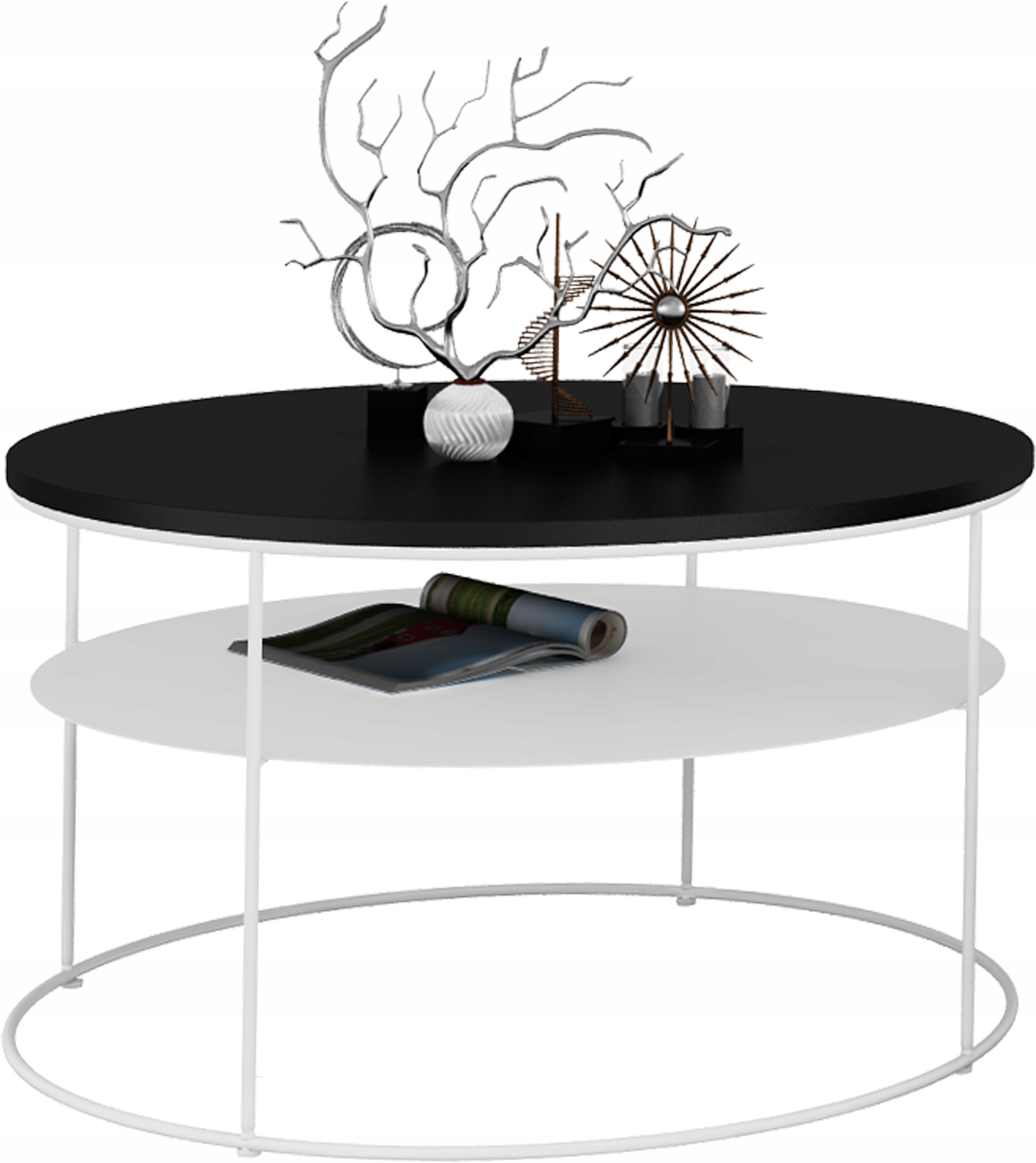 Okrągły Stolik Kawowy z Półką Salon Loft Metal 75x75x43 Biały+MiniPearl