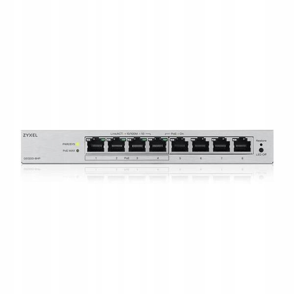 Zyxel GS1200-8HP v3, 8 Port Gigabit PoE+ webmanaged Desktop Switch, 4x…