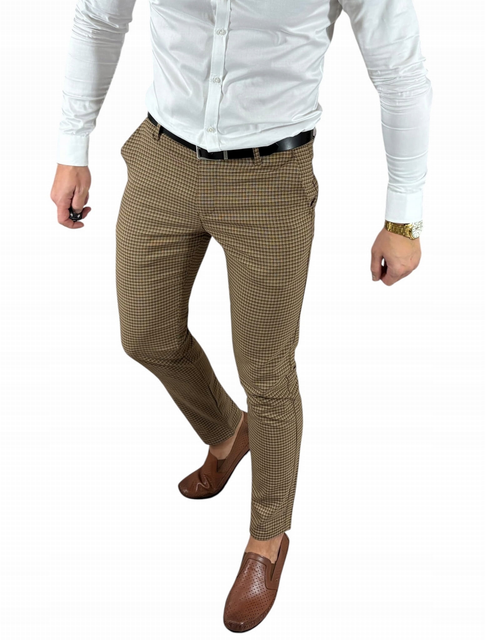 Pánské kalhoty Slim Fit Chino Elegantní Casual Návštěvní hnědé jemné k