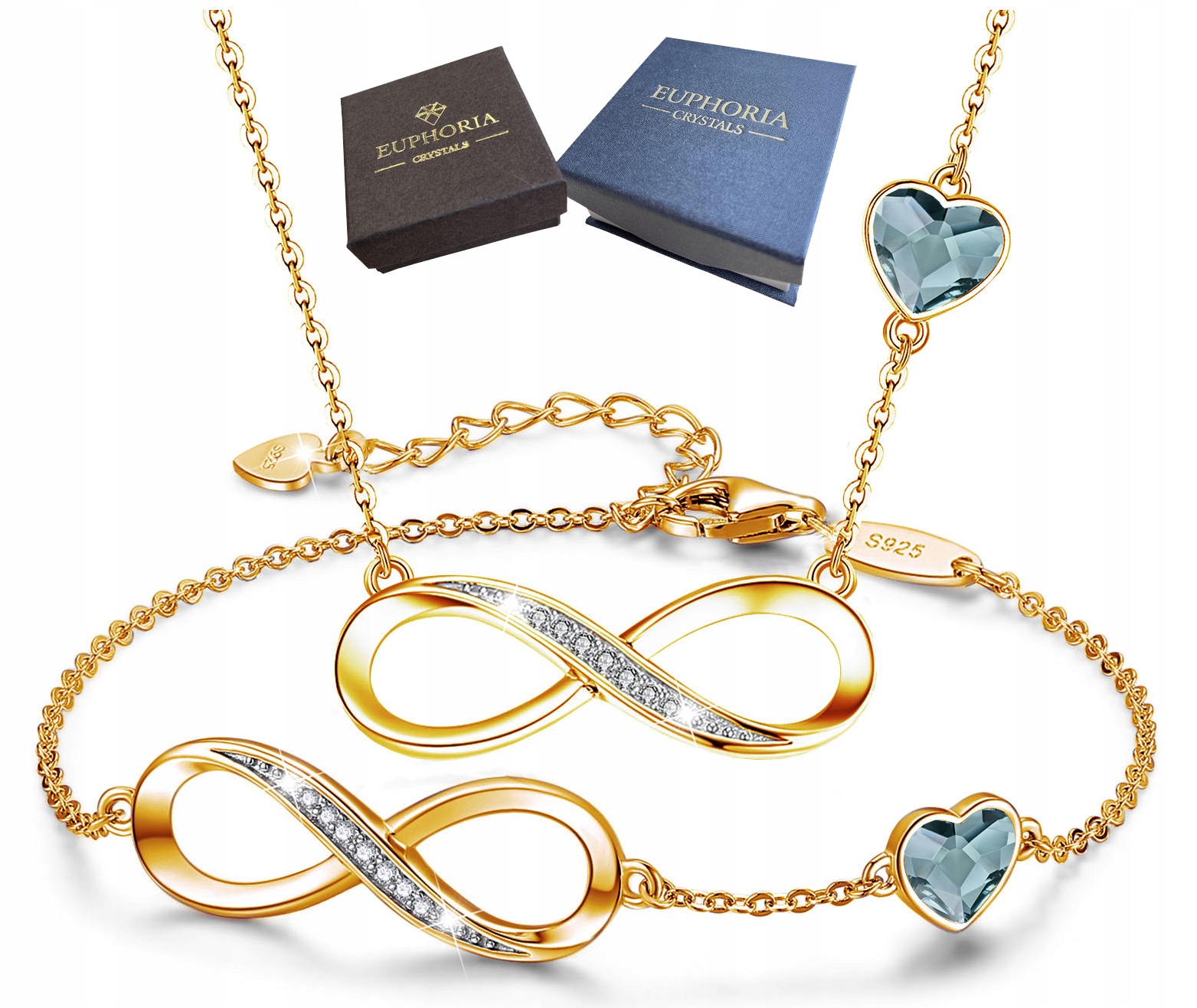 Zlatý komplet šperků Stříbro 925 Zirkony Dárek pro ženu Modrý