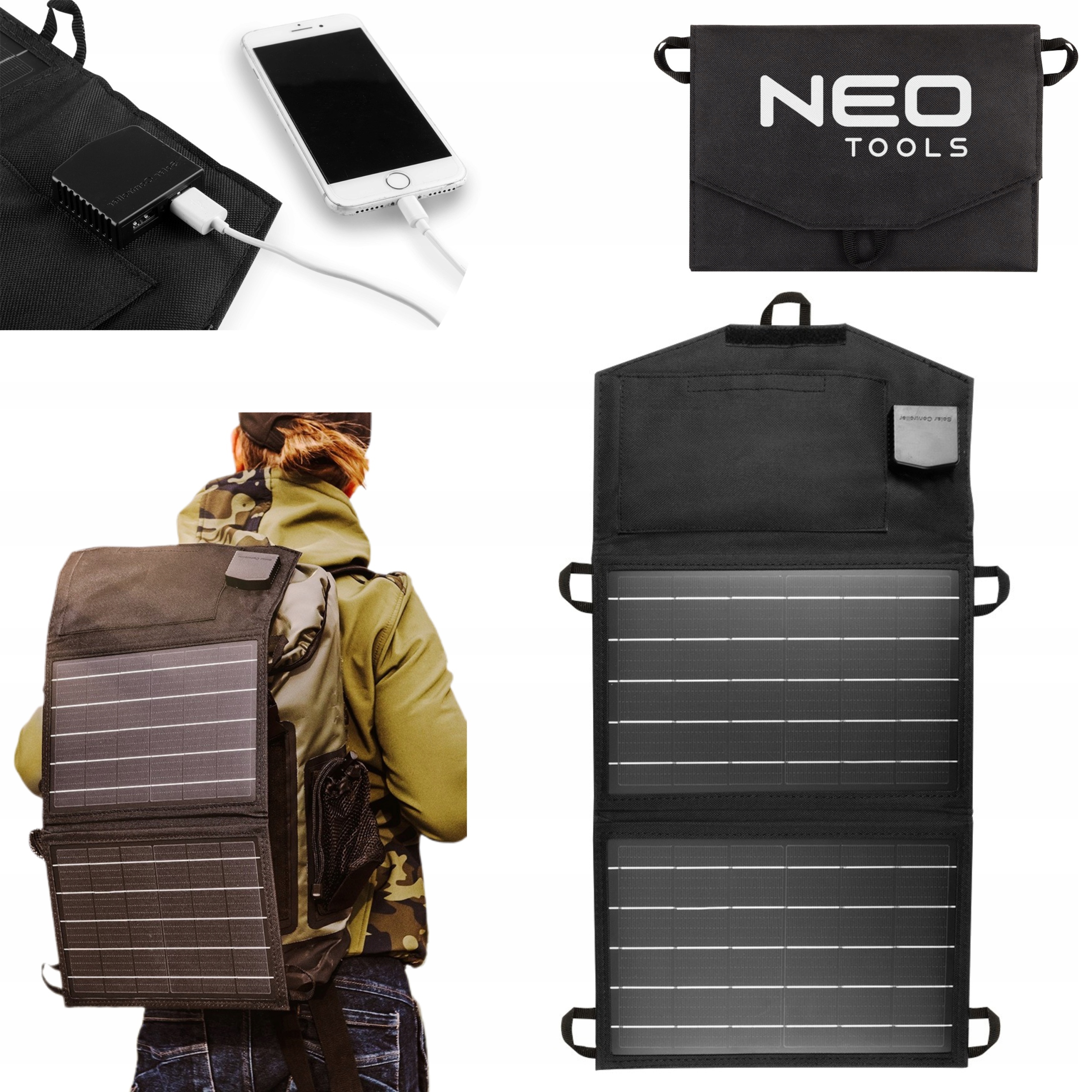 Neo 90-140 Turistická Solární Nabíječka Solární Panel 2x Usb Pro Telefon